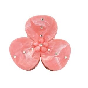 Light Coral Orange Orchid Flower Floral 3" Marbled Rhinestone Lobster Claw Clip